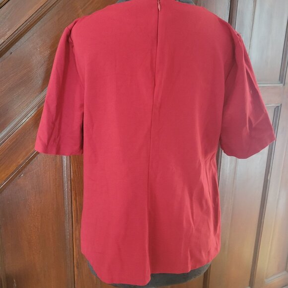 Talbots Womens Red Short-Sleeve Top With Rhinestone Embellishments & Back Zipper - Picture 4 of 9